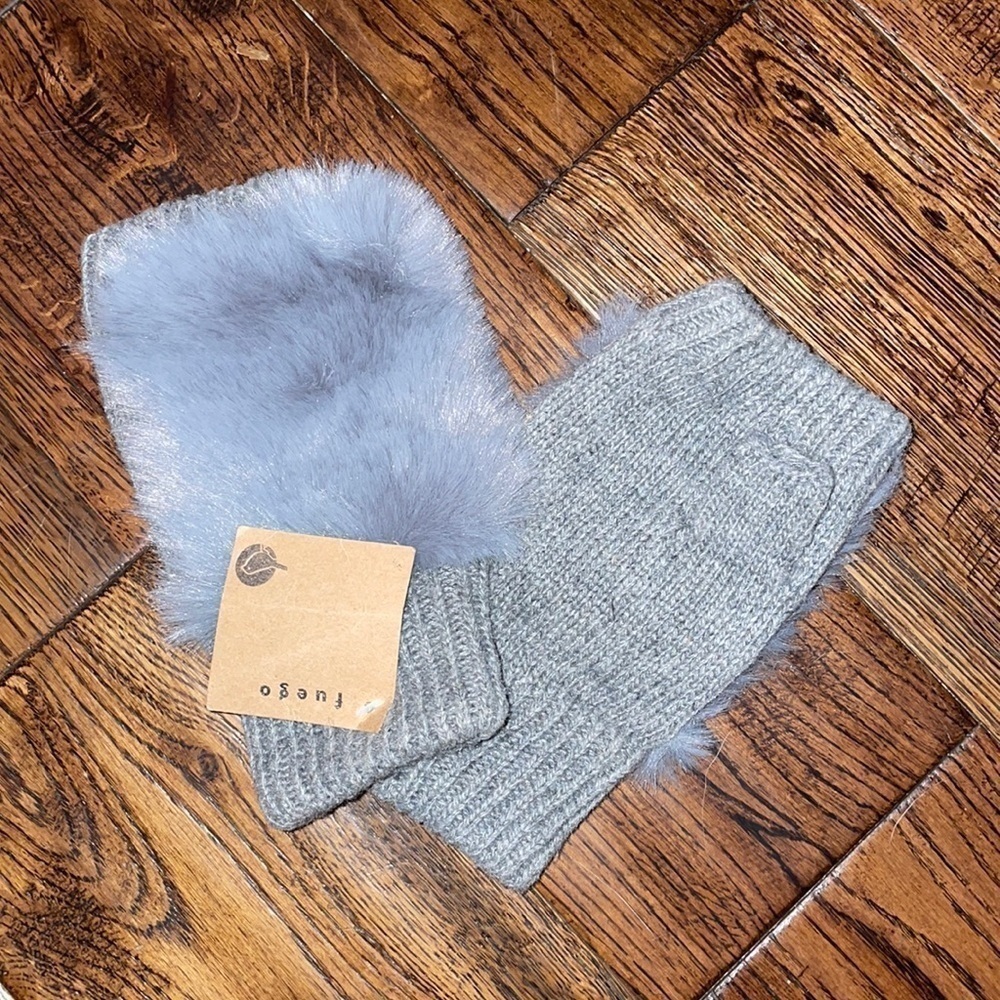 Fuego Blue Fuzzy Winter Exposed Fingers Gloves